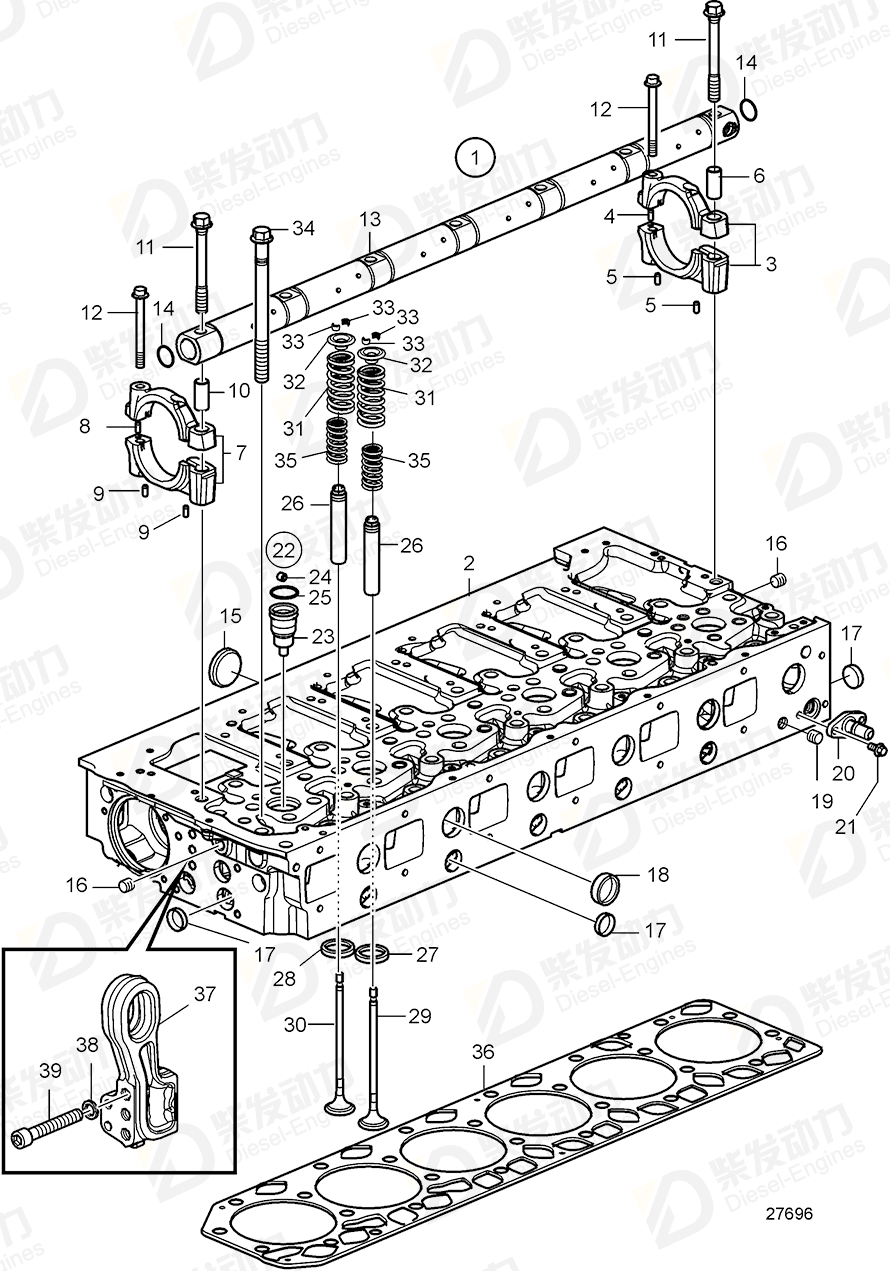 VOLVO Cylinder head, exch 3801586 Drawing